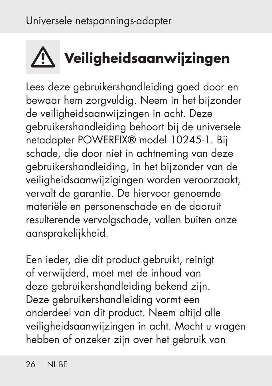 Veiligheidsaanwijzingen | Powerfix Power Socket Switch User Manual | Page 26 / 76