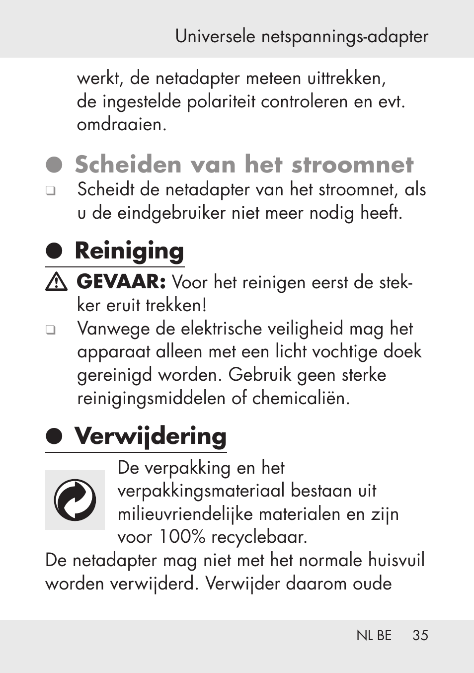 Scheiden van het stroomnet, Reiniging, Verwijdering | Powerfix Power Socket Switch User Manual | Page 35 / 76