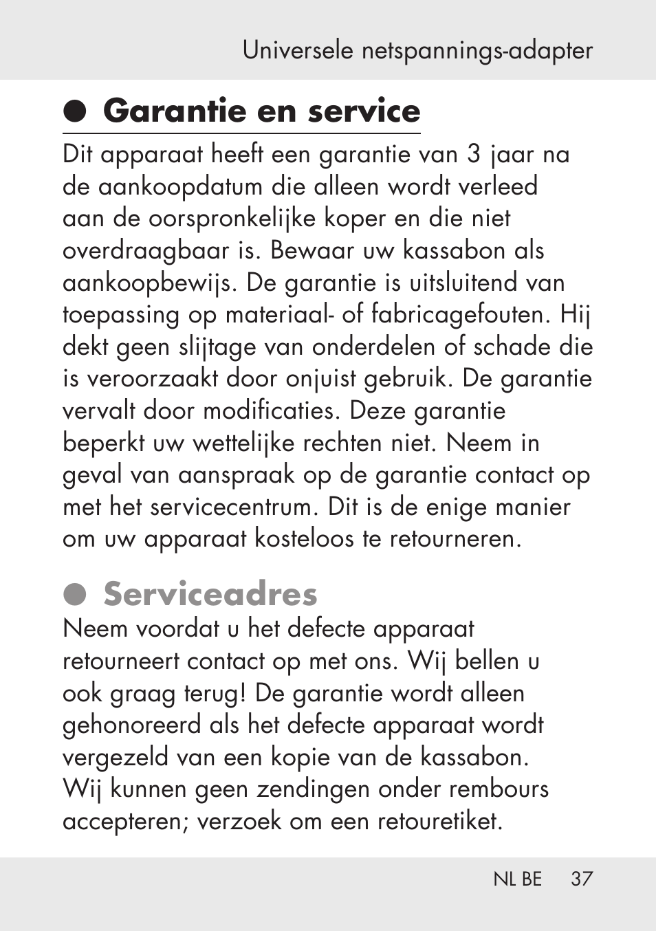 Garantie en service, Serviceadres | Powerfix Power Socket Switch User Manual | Page 37 / 76