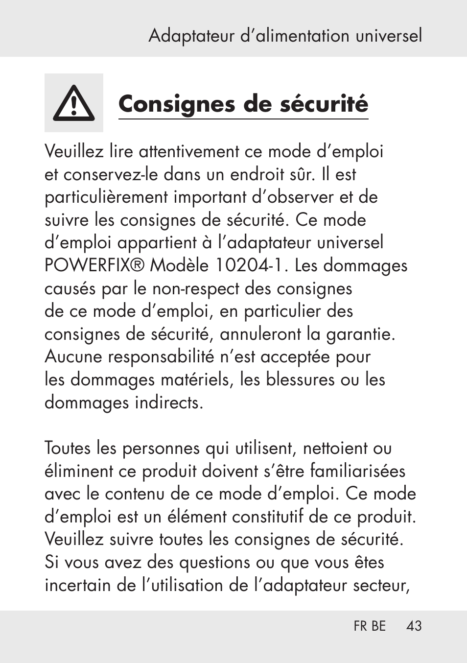 Consignes de sécurité | Powerfix Power Socket Switch User Manual | Page 43 / 76