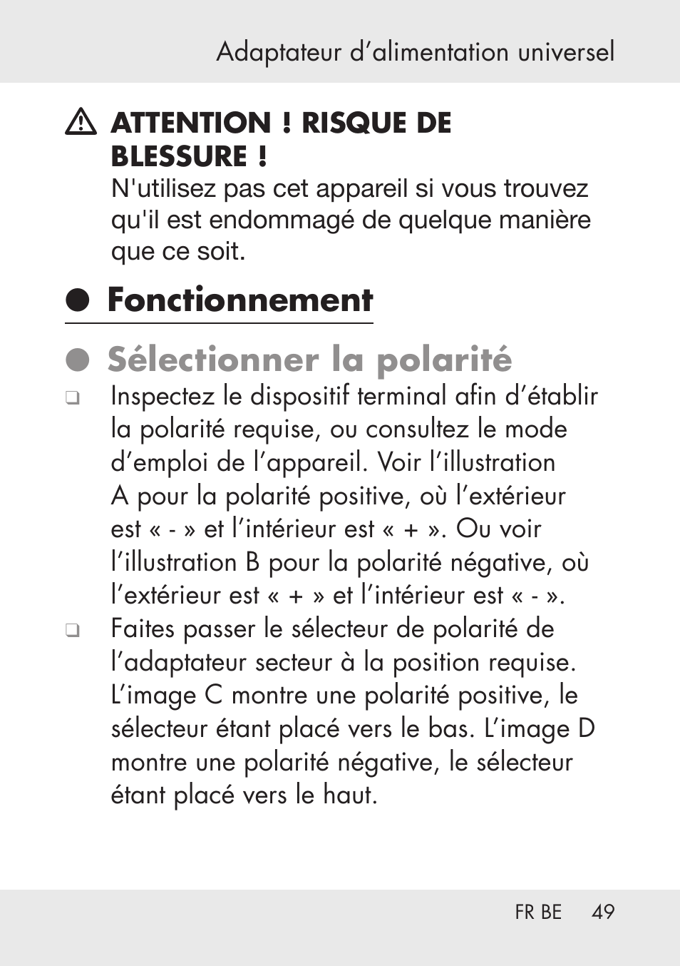 Fonctionnement ● sélectionner la polarité | Powerfix Power Socket Switch User Manual | Page 49 / 76