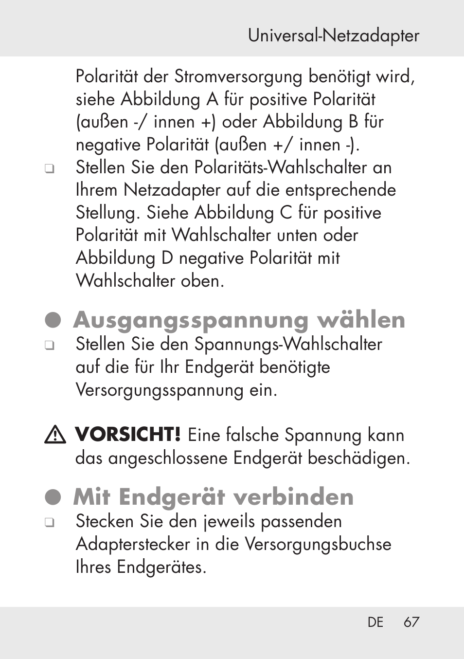 Ausgangsspannung wählen, Mit endgerät verbinden | Powerfix Power Socket Switch User Manual | Page 67 / 76