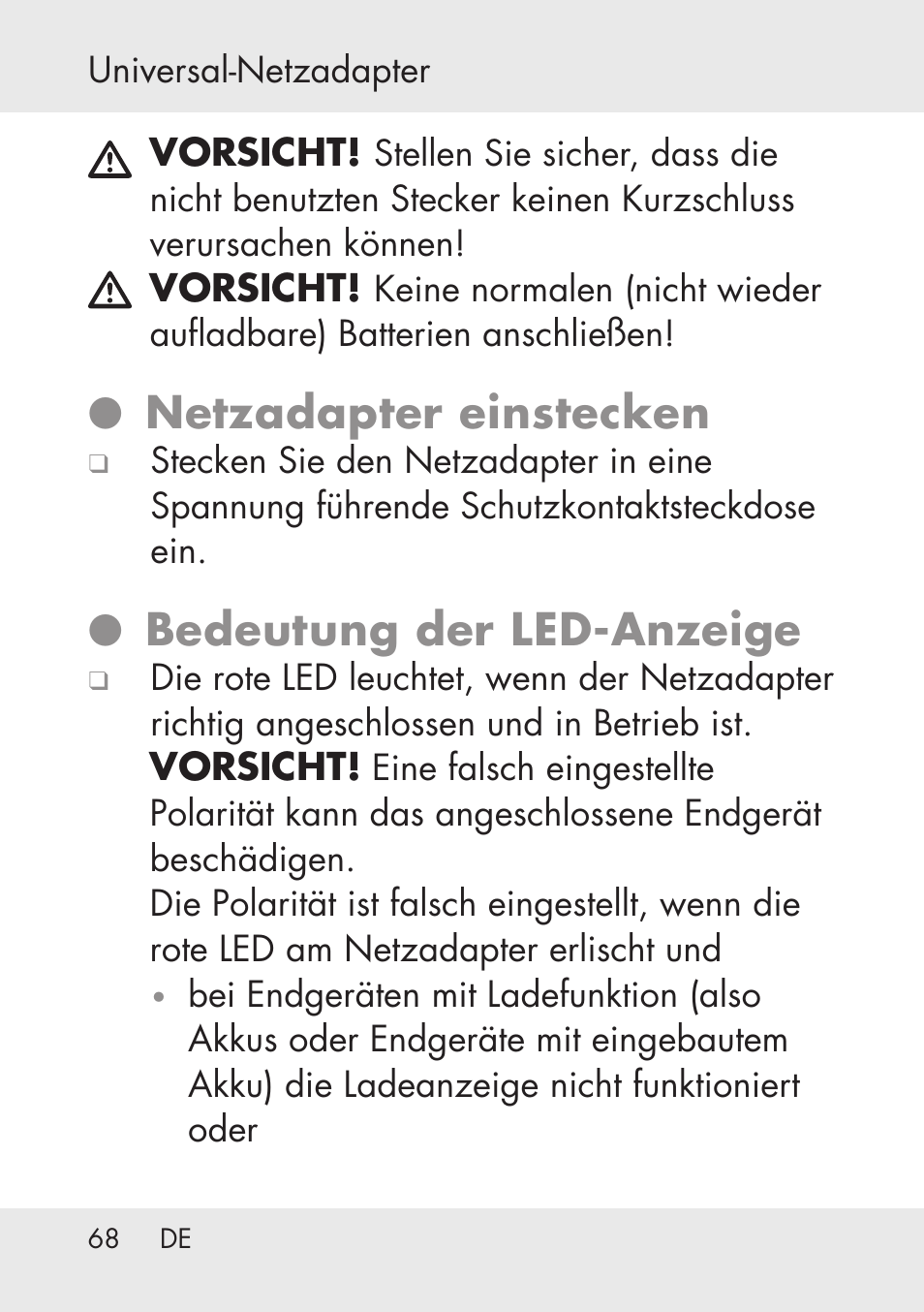 Netzadapter einstecken, Bedeutung der led-anzeige | Powerfix Power Socket Switch User Manual | Page 68 / 76