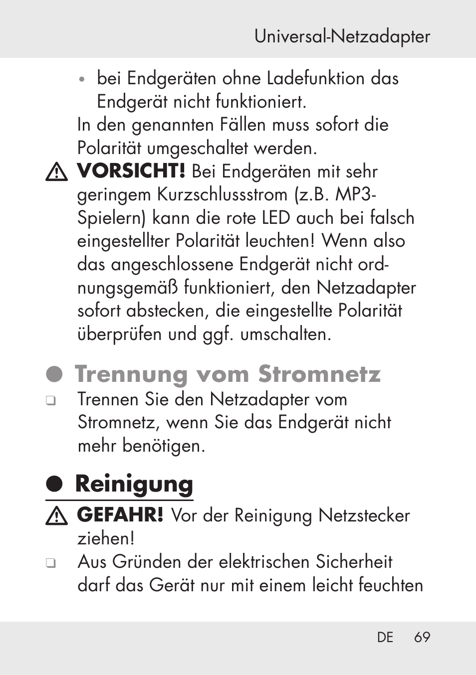 Trennung vom stromnetz, Reinigung | Powerfix Power Socket Switch User Manual | Page 69 / 76