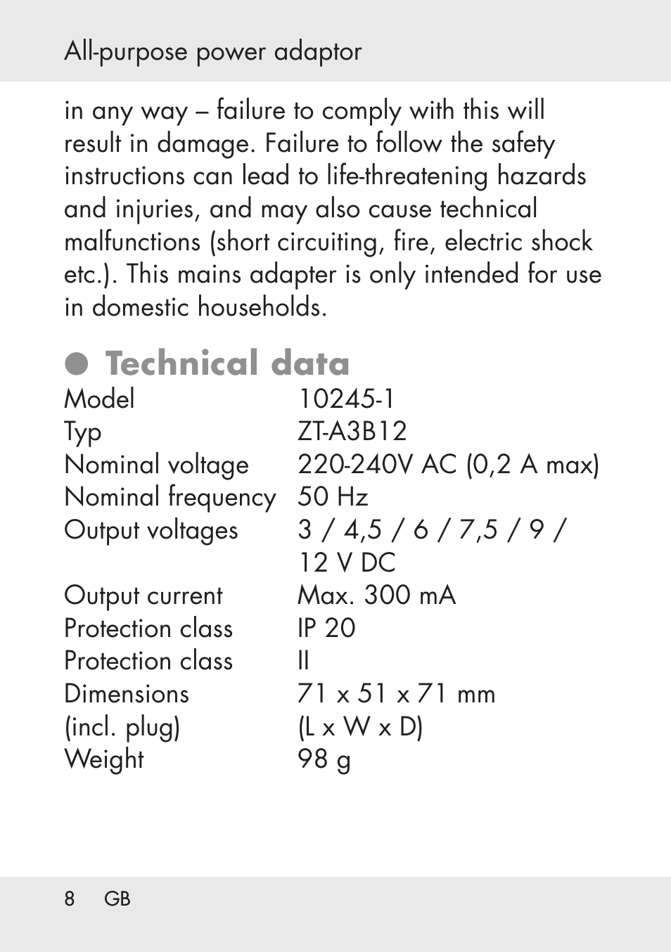 Technical data | Powerfix Power Socket Switch User Manual | Page 8 / 76