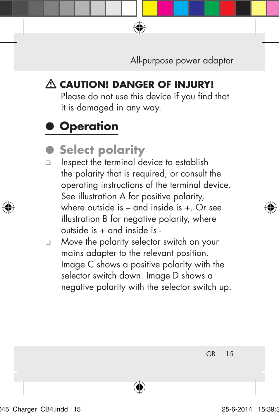 Operation ● select polarity | Powerfix Power Socket Switch User Manual | Page 15 / 92