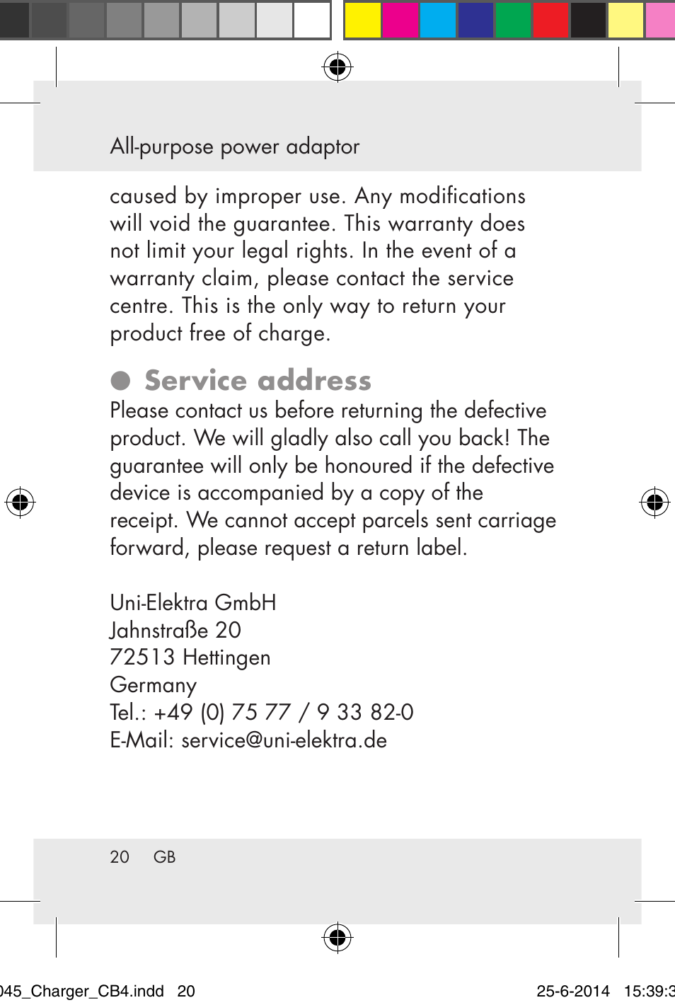 Service address | Powerfix Power Socket Switch User Manual | Page 20 / 92