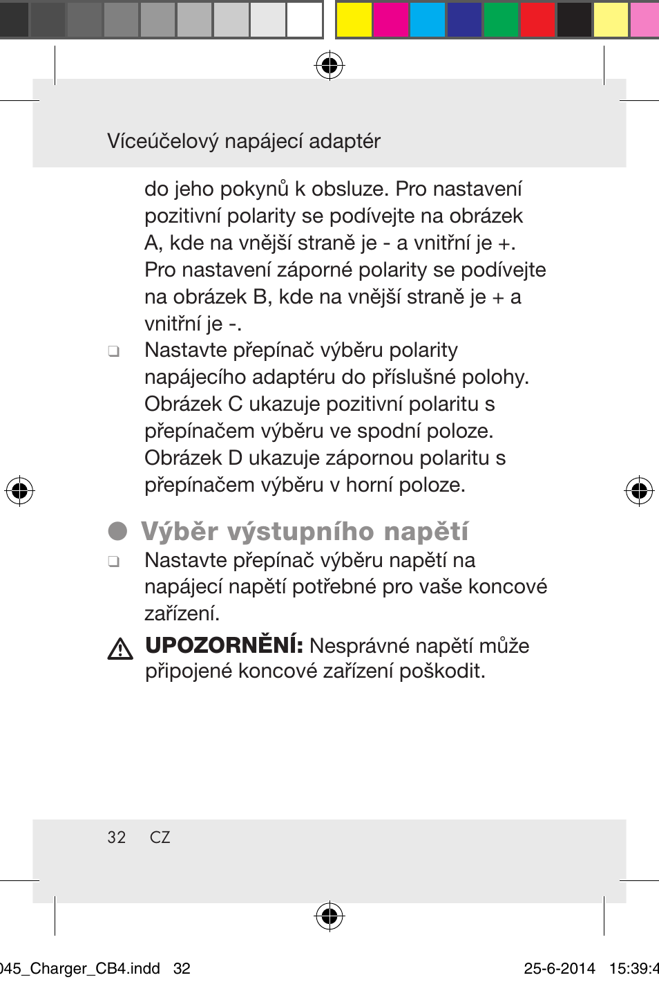 Výběr výstupního napětí | Powerfix Power Socket Switch User Manual | Page 32 / 92