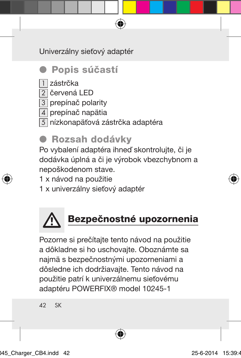 Popis súčastí, Rozsah dodávky, Bezpečnostné upozornenia | Powerfix Power Socket Switch User Manual | Page 42 / 92