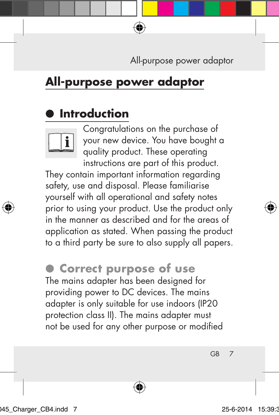 All-purpose power adaptor ● introduction, Correct purpose of use | Powerfix Power Socket Switch User Manual | Page 7 / 92