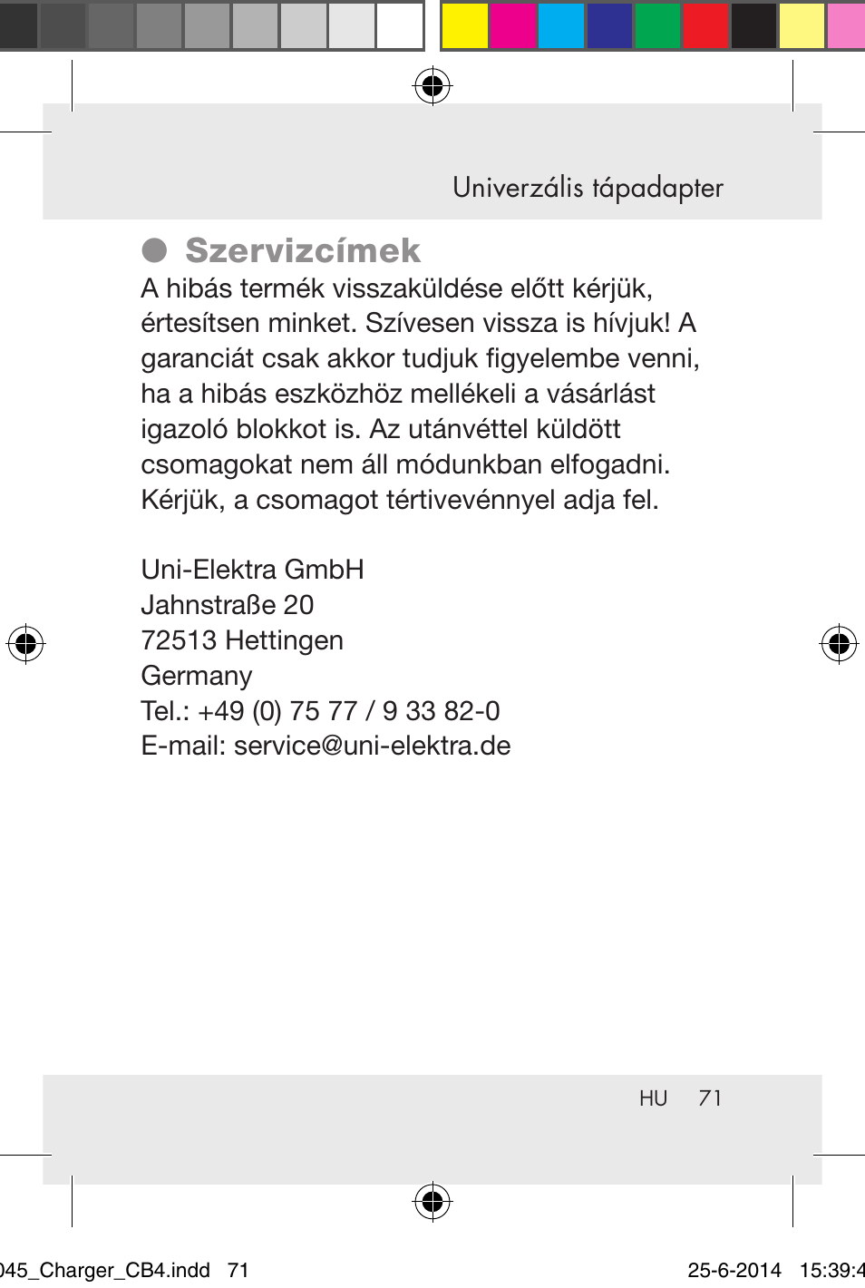 Szervizcímek | Powerfix Power Socket Switch User Manual | Page 71 / 92