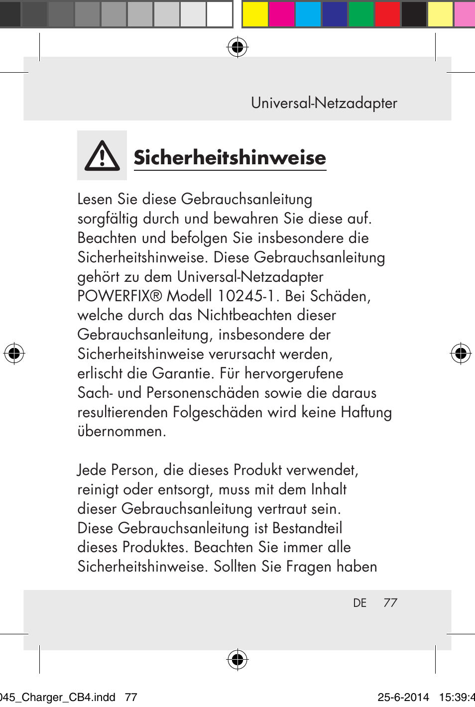 Sicherheitshinweise | Powerfix Power Socket Switch User Manual | Page 77 / 92