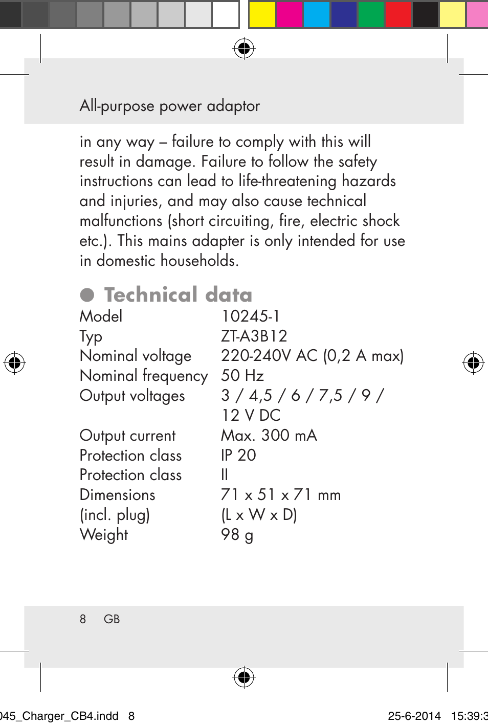Technical data | Powerfix Power Socket Switch User Manual | Page 8 / 92
