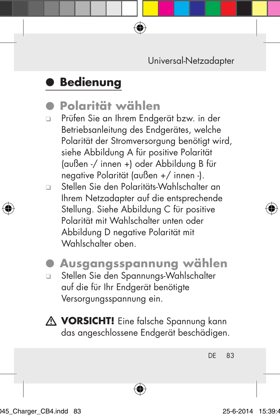 Bedienung ● polarität wählen, Ausgangsspannung wählen | Powerfix Power Socket Switch User Manual | Page 83 / 92