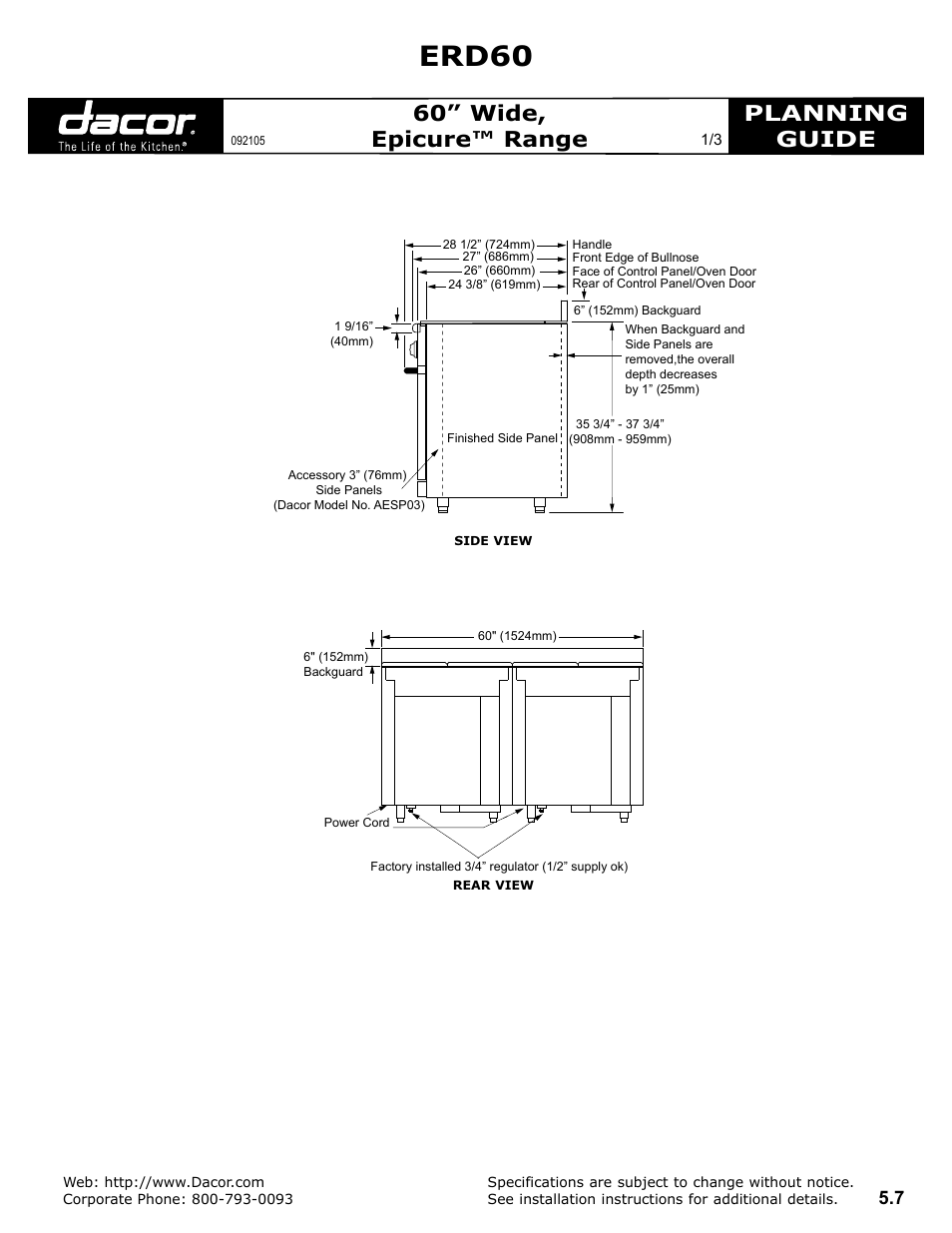 Dacor ERD60 User Manual | 3 pages