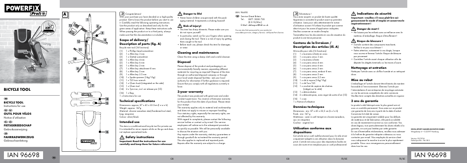 Powerfix Bicycle Tool User Manual | 2 pages