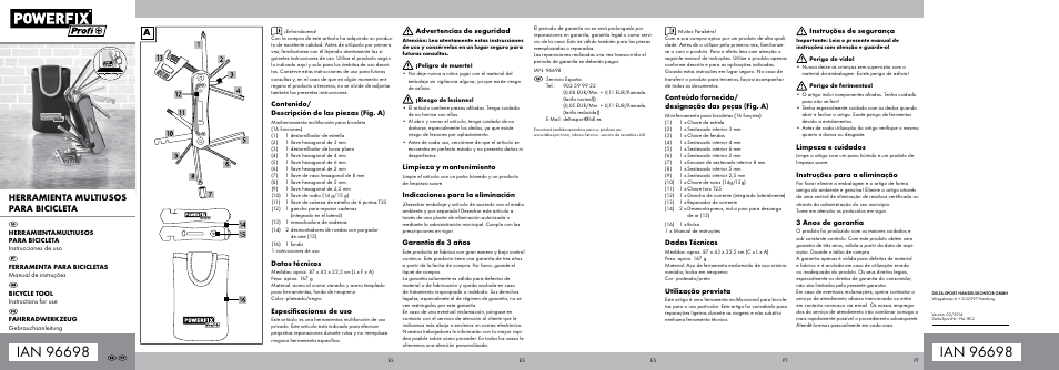 Powerfix Bicycle Tool User Manual | 2 pages