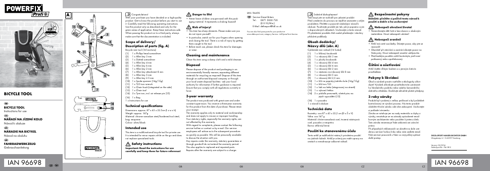 Powerfix Bicycle Tool User Manual | 2 pages