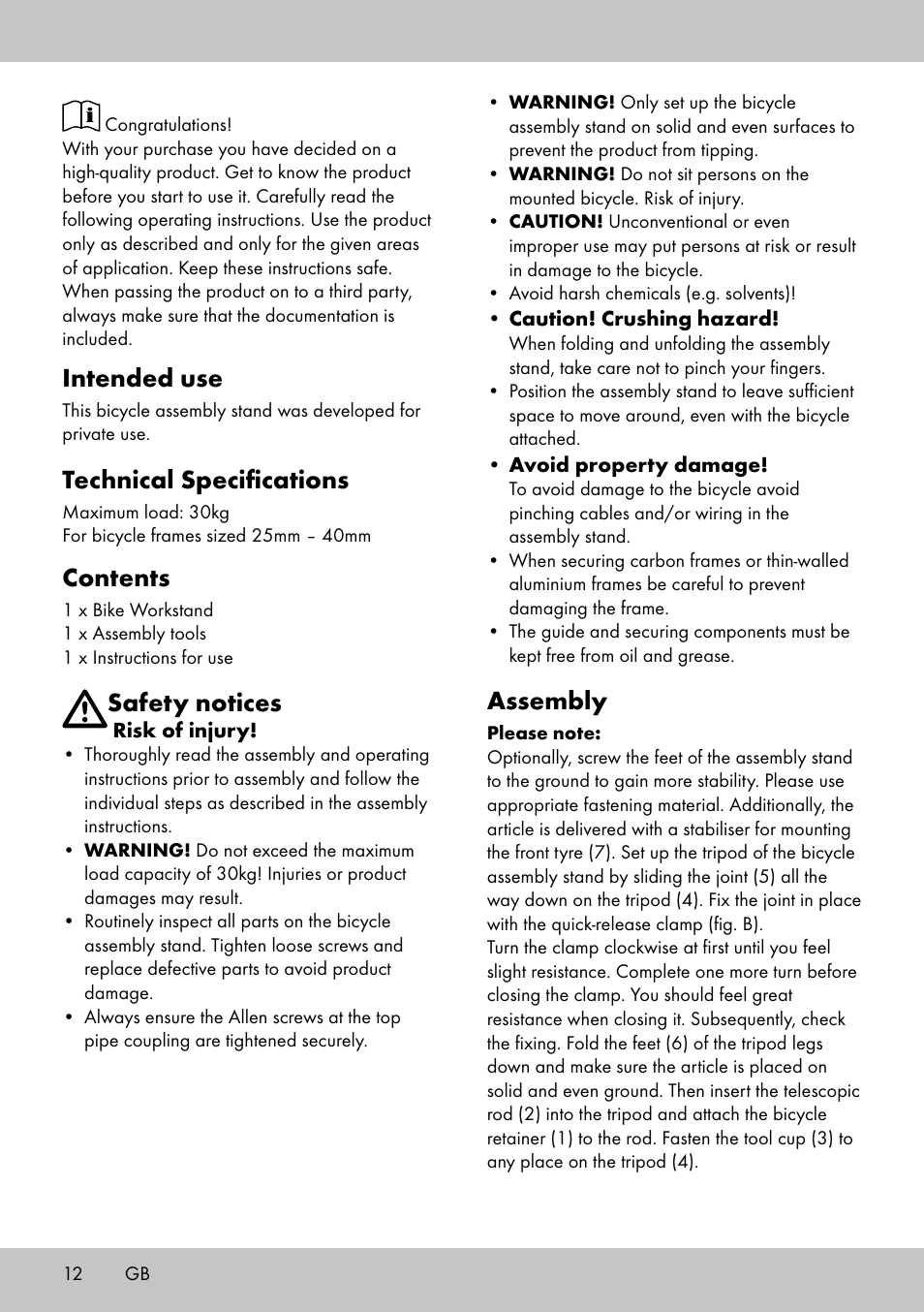 Powerfix Bike Workstand User Manual | Page 12 / 14