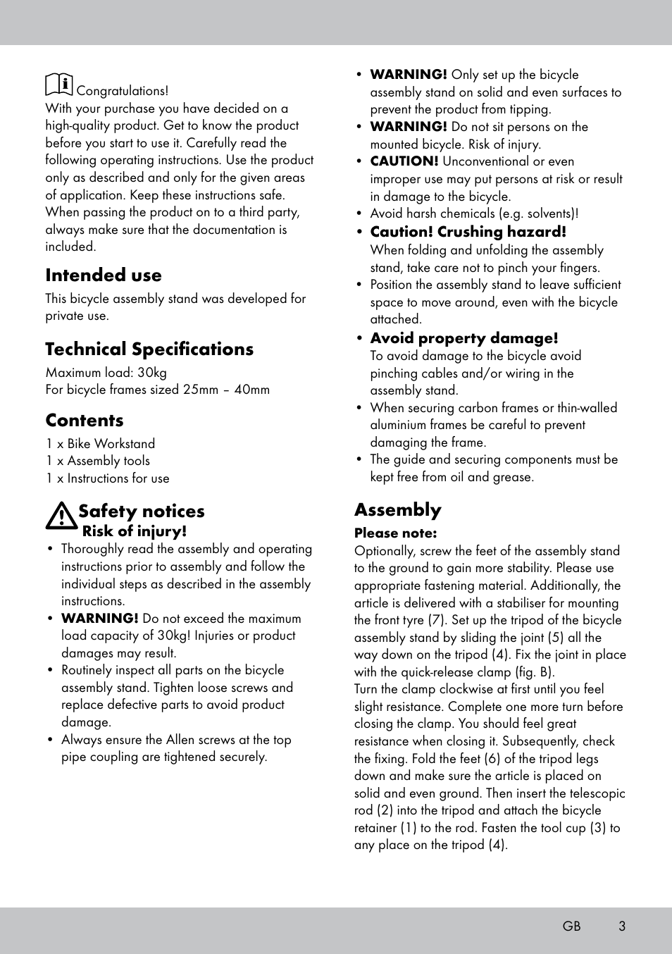 Powerfix Bike Workstand User Manual | Page 3 / 22