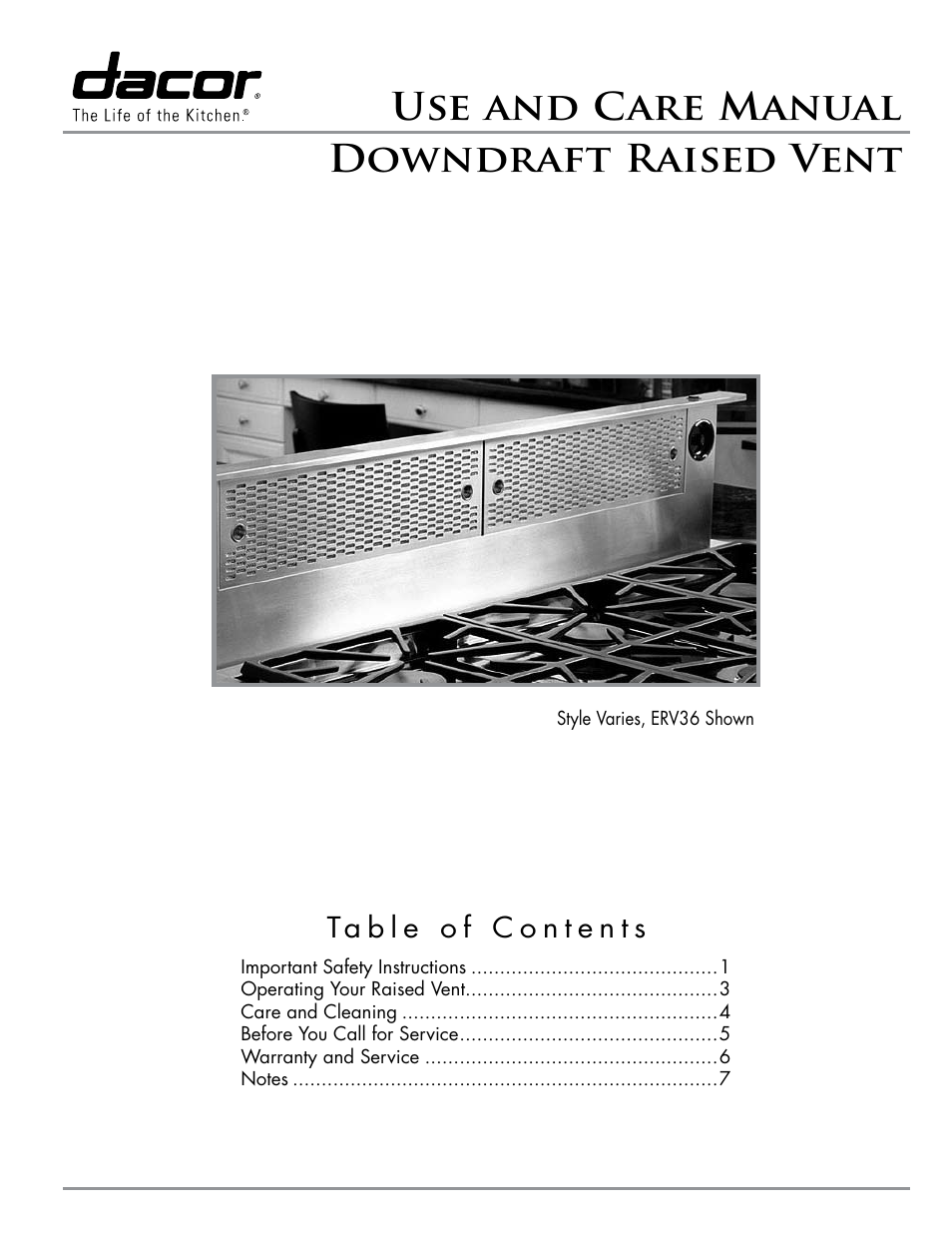 Dacor ERV36-ER User Manual | 12 pages