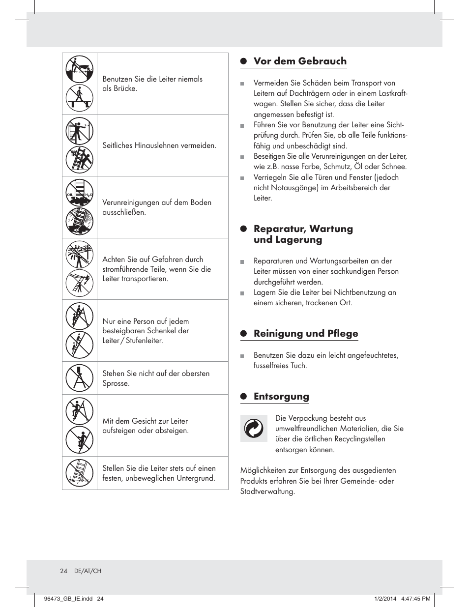 Vor dem gebrauch, Reparatur, wartung und lagerung, Reinigung und pﬂege | Entsorgung | Powerfix Z31966 User Manual | Page 24 / 25