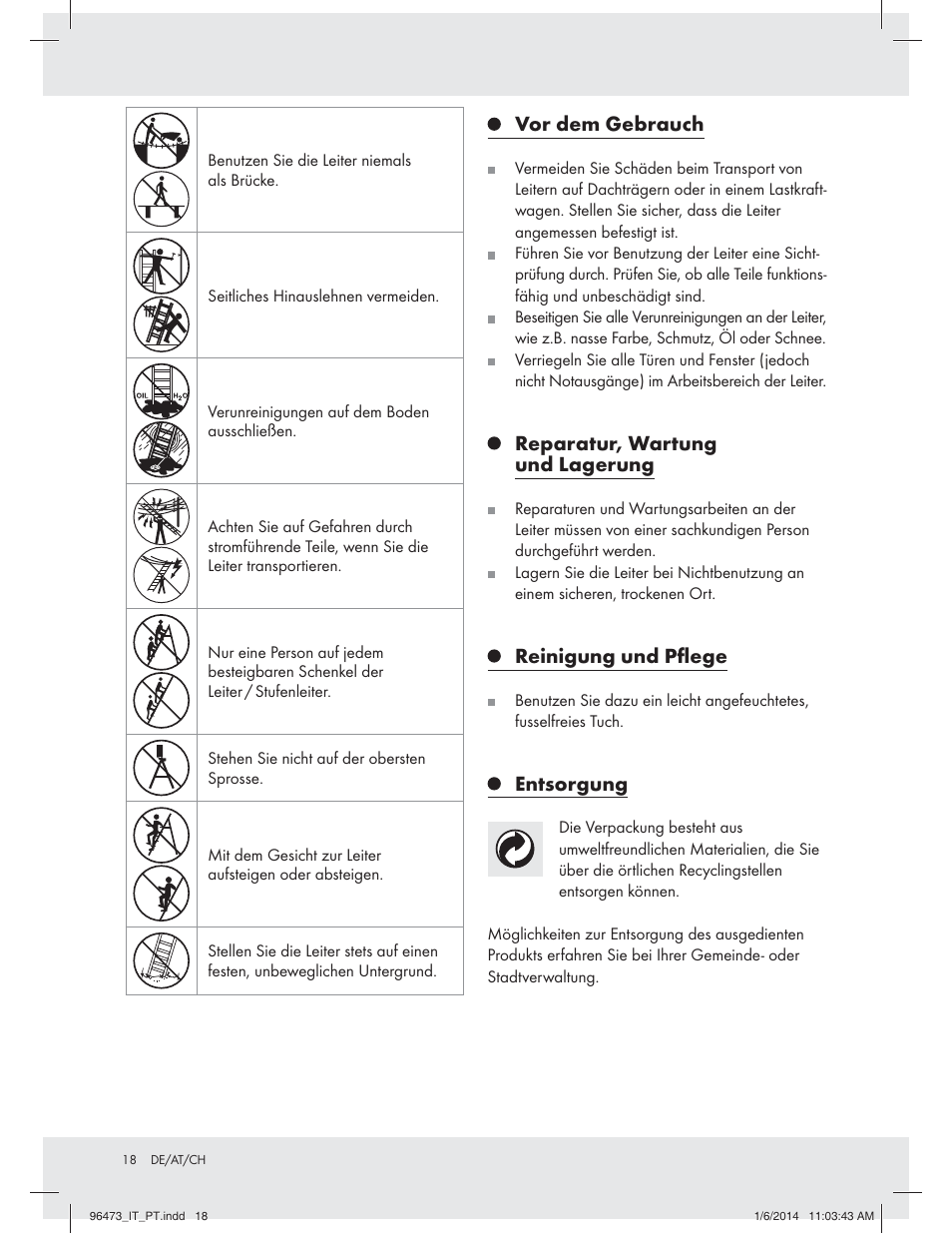 Vor dem gebrauch, Reparatur, wartung und lagerung, Reinigung und pﬂege | Entsorgung | Powerfix Z31966 User Manual | Page 18 / 19