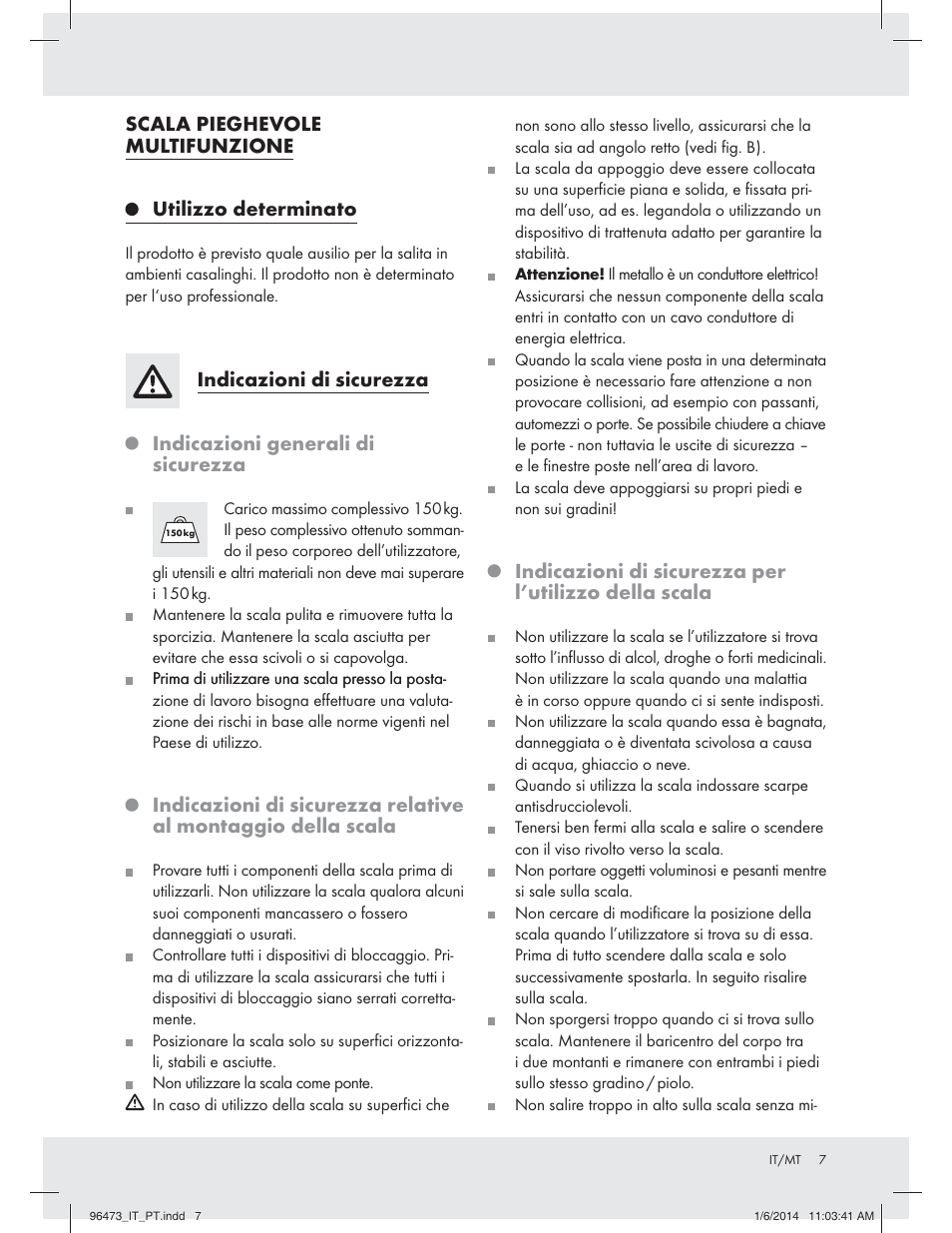 Scala pieghevole multifunzione, Utilizzo determinato, Indicazioni di sicurezza | Indicazioni generali di sicurezza | Powerfix Z31966 User Manual | Page 7 / 19