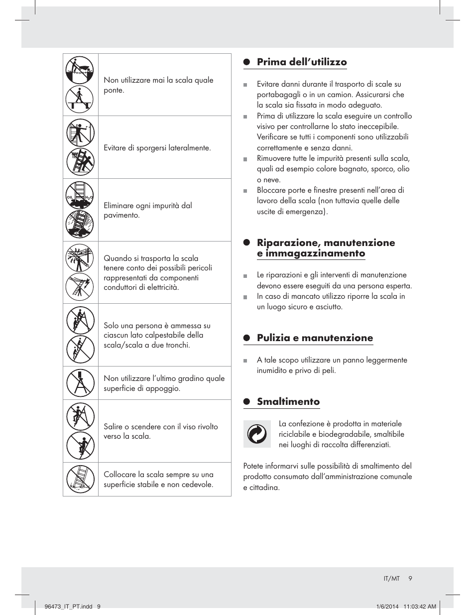 Prima dell’utilizzo, Riparazione, manutenzione e immagazzinamento, Pulizia e manutenzione | Smaltimento | Powerfix Z31966 User Manual | Page 9 / 19