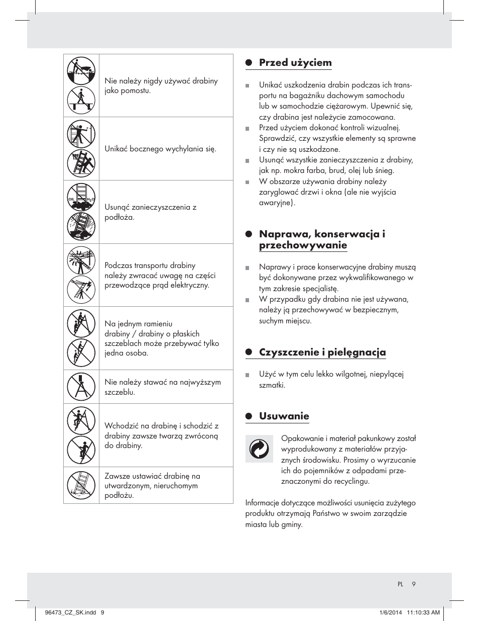 Przed użyciem, Naprawa, konserwacja i przechowywanie, Czyszczenie i pielęgnacja | Usuwanie | Powerfix Z31966 User Manual | Page 9 / 26