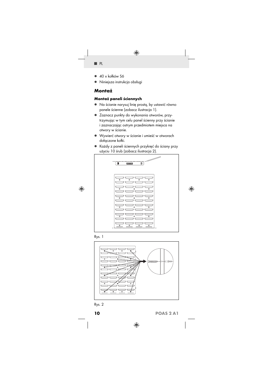 Montaż, 10 poas 2 a1 | Powerfix POAS 2 A1 User Manual | Page 12 / 47