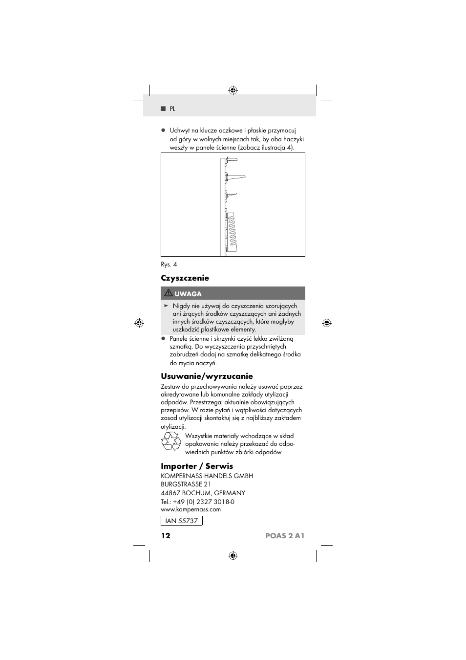 Czyszczenie, Usuwanie/wyrzucanie, Importer / serwis | Powerfix POAS 2 A1 User Manual | Page 14 / 47