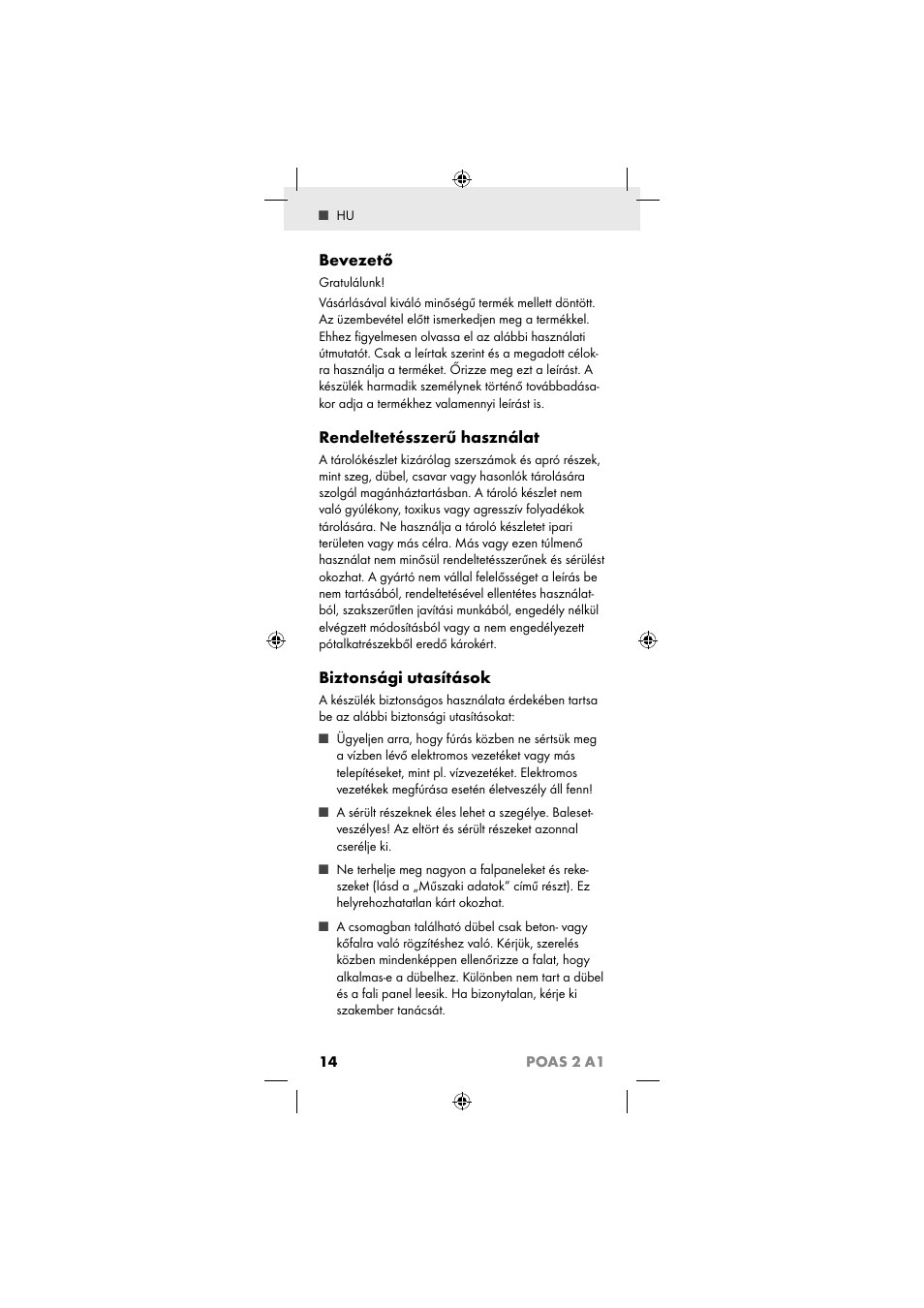 Bevezető, Rendeltetésszerű használat, Biztonsági utasítások | Powerfix POAS 2 A1 User Manual | Page 16 / 47