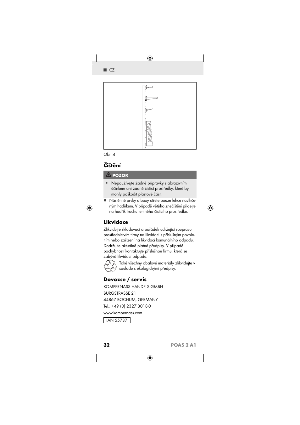 Čištění, Likvidace, Dovozce / servis | Powerfix POAS 2 A1 User Manual | Page 34 / 47