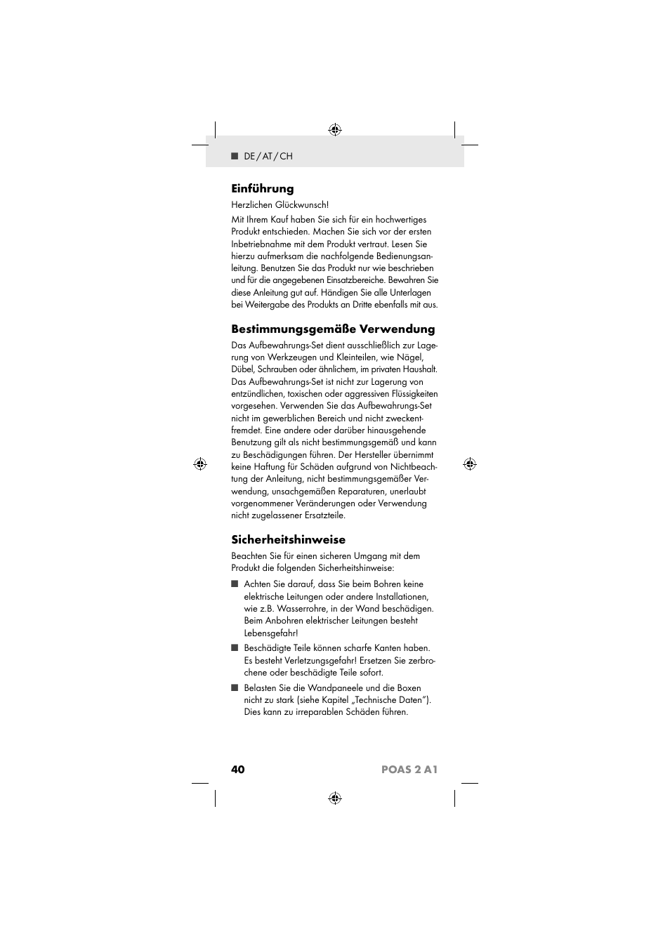 Einführung, Bestimmungsgemäße verwendung, Sicherheitshinweise | 40 poas 2 a1 | Powerfix POAS 2 A1 User Manual | Page 42 / 47