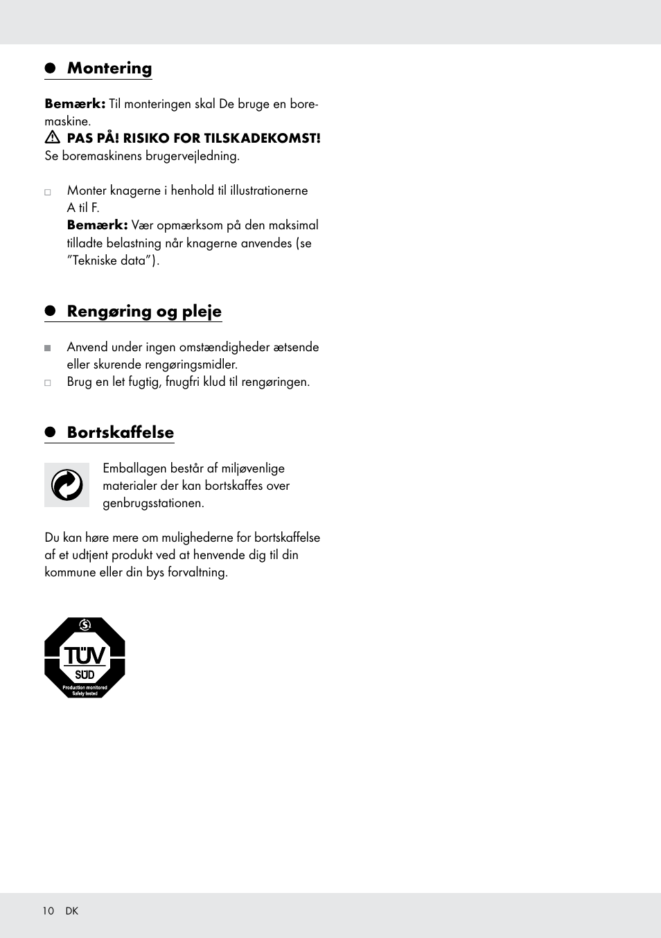 Montering, Rengøring og pleje, Bortskaffelse | Powerfix Z28431 User Manual | Page 10 / 20