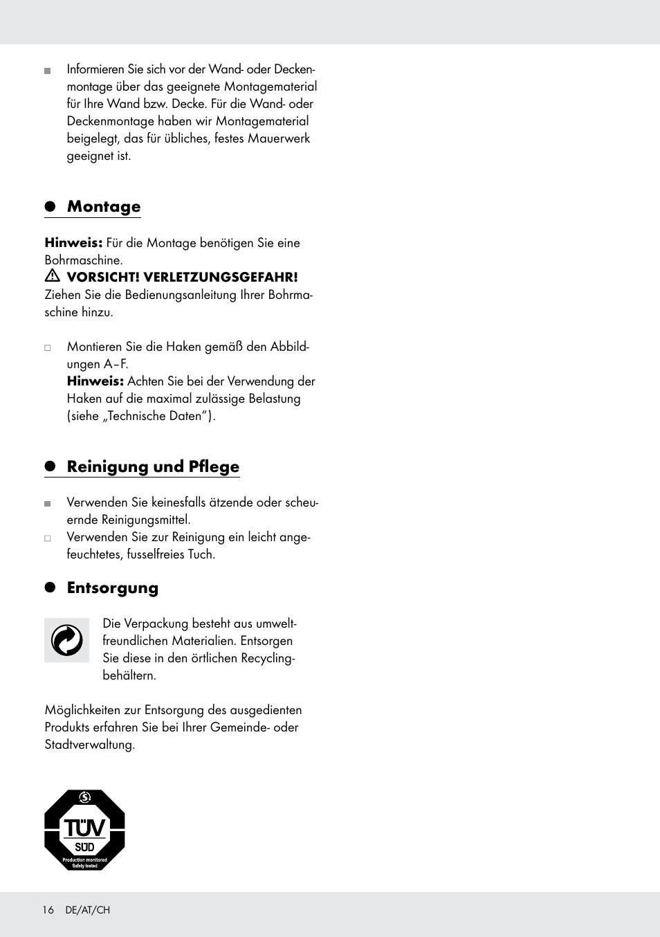 Montage, Reinigung und pflege, Entsorgung | Powerfix Z28431 User Manual | Page 16 / 20
