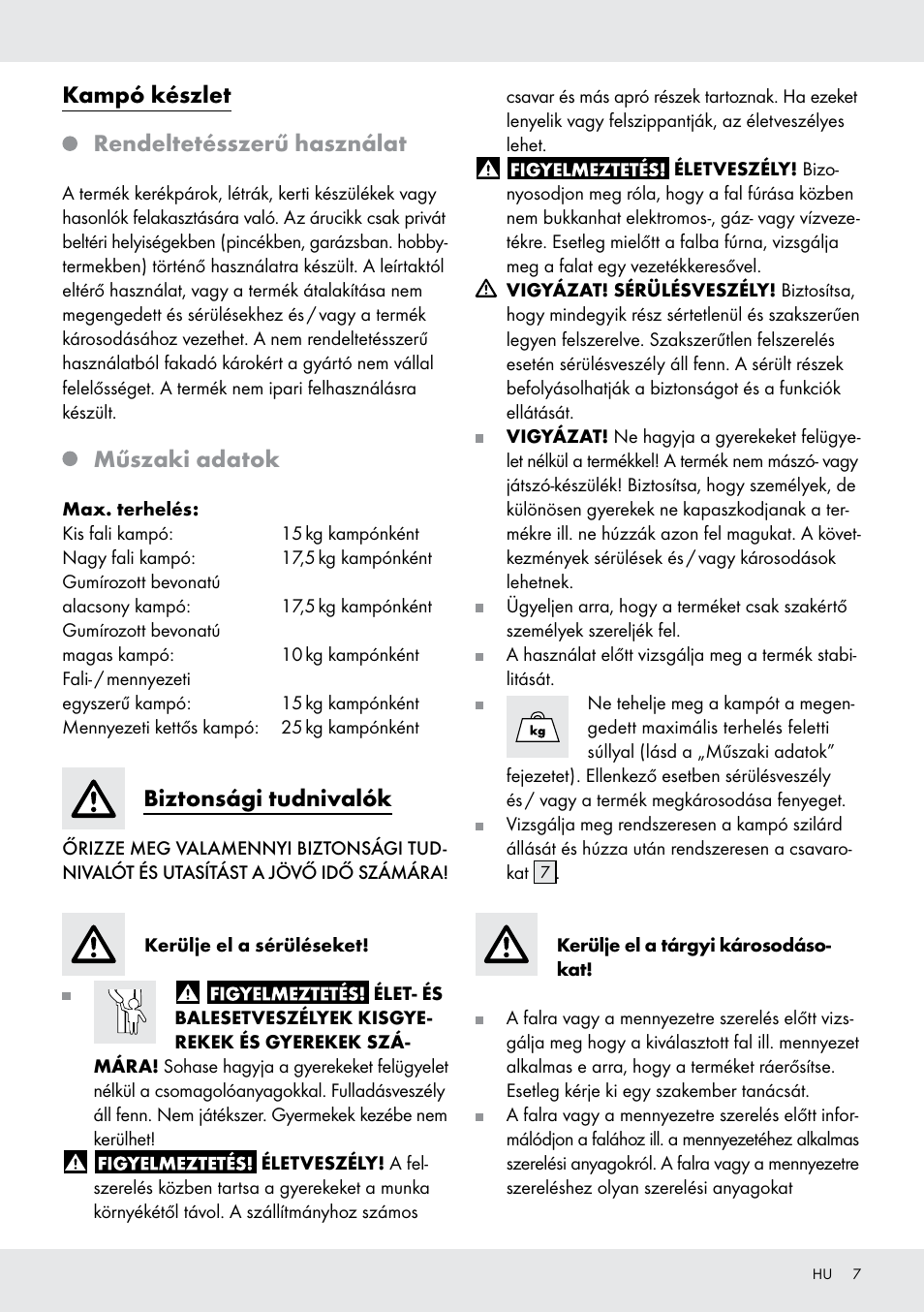 Kampó készlet rendeltetésszerű használat, Műszaki adatok, Biztonsági tudnivalók | Powerfix Z28431 User Manual | Page 7 / 20