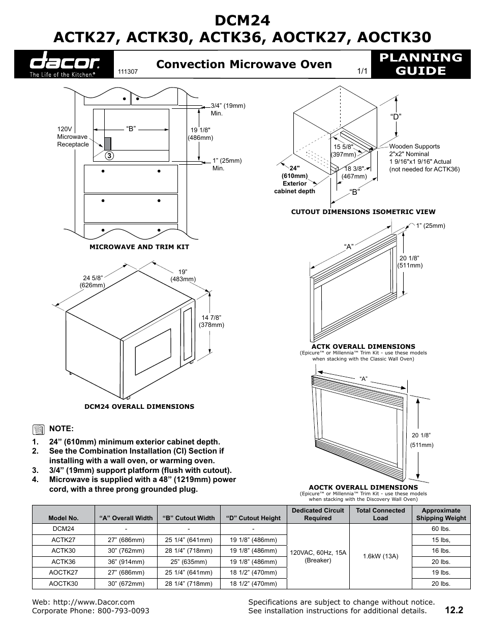 Dacor ACTK36 User Manual | 1 page