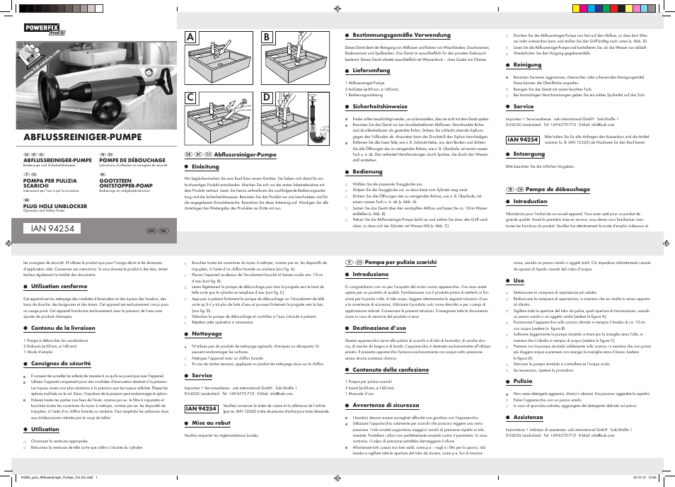 Powerfix Plug Hole Unblocker User Manual | 2 pages