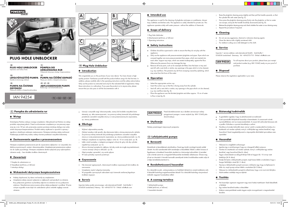 Powerfix Plug Hole Unblocker User Manual | 2 pages