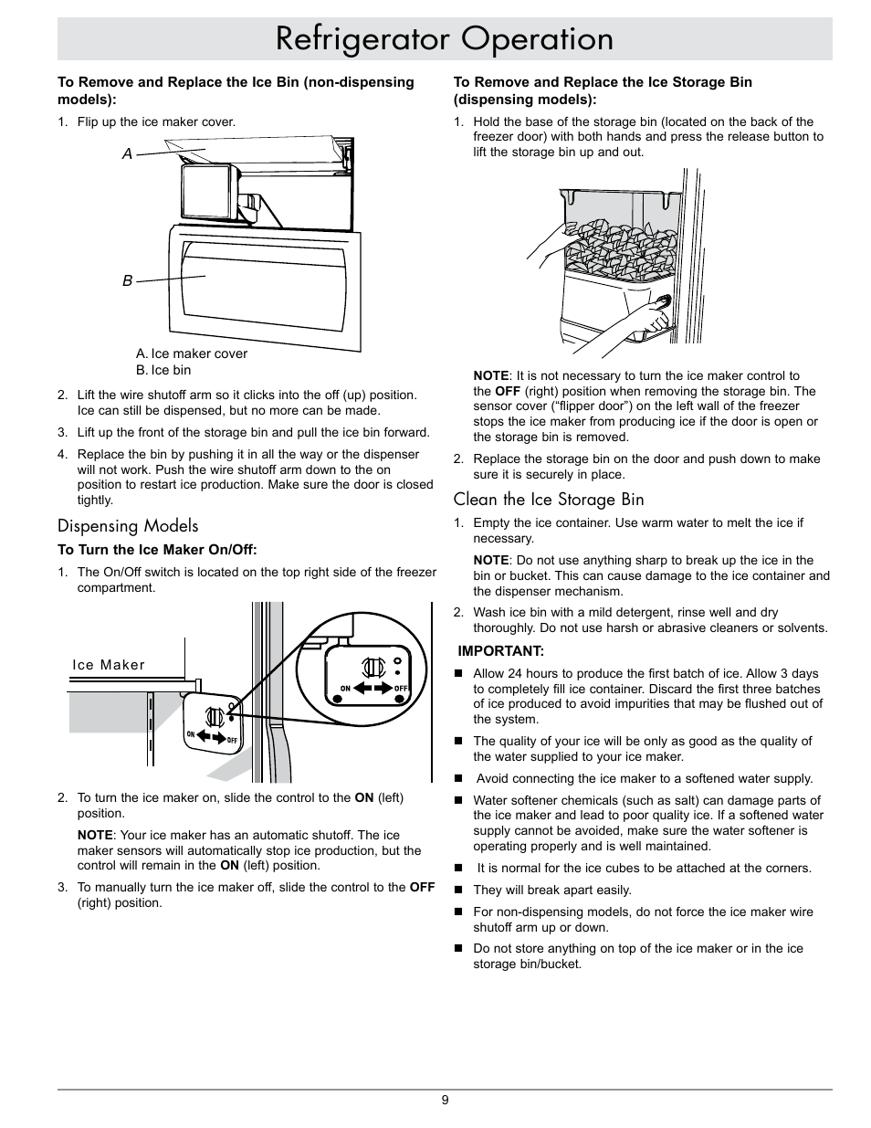 Refrigerator operation, Clean the ice storage bin, Dispensing models | Dacor IF48DBOL User Manual | Page 11 / 24