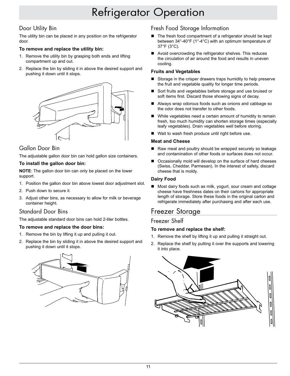 Refrigerator operation, Freezer storage | Dacor IF48DBOL User Manual | Page 13 / 24
