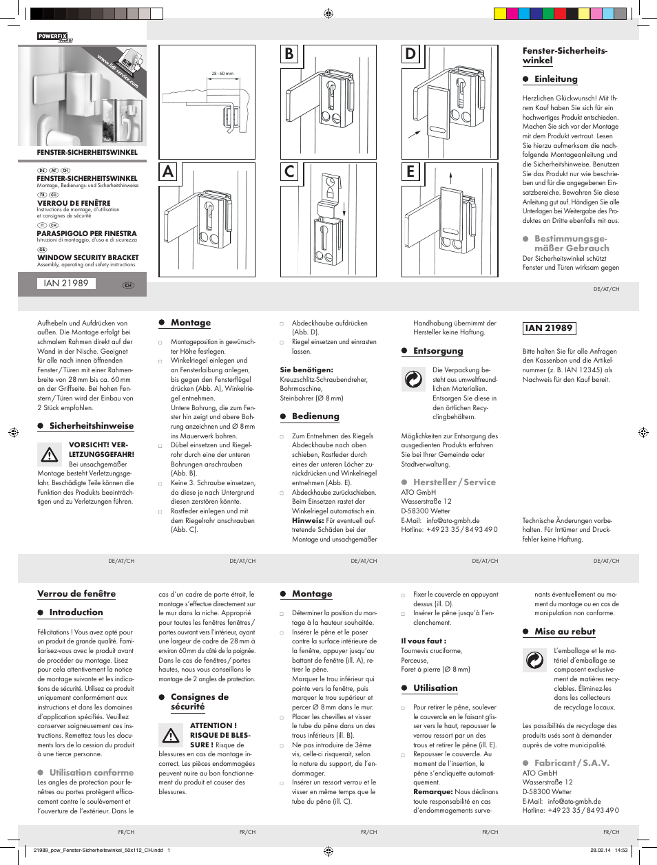 Powerfix WINDOW SECURITY BRACKET User Manual | 2 pages
