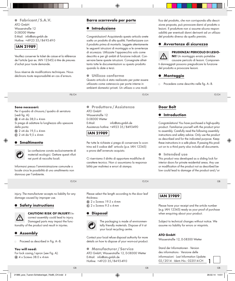 Powerfix DOOR BOLT User Manual | Page 2 / 2