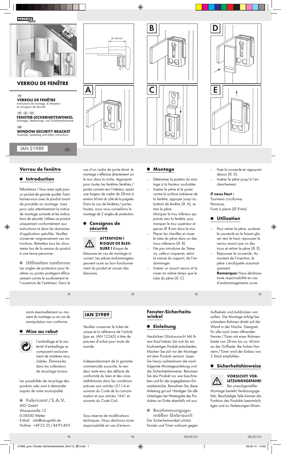 Powerfix WINDOW SECURITY BRACKET User Manual | 2 pages