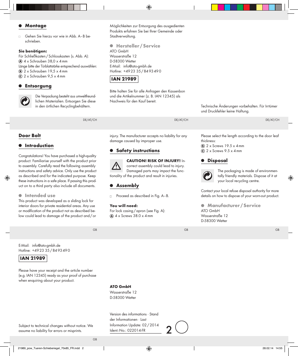 Powerfix DOOR BOLT User Manual | Page 2 / 2