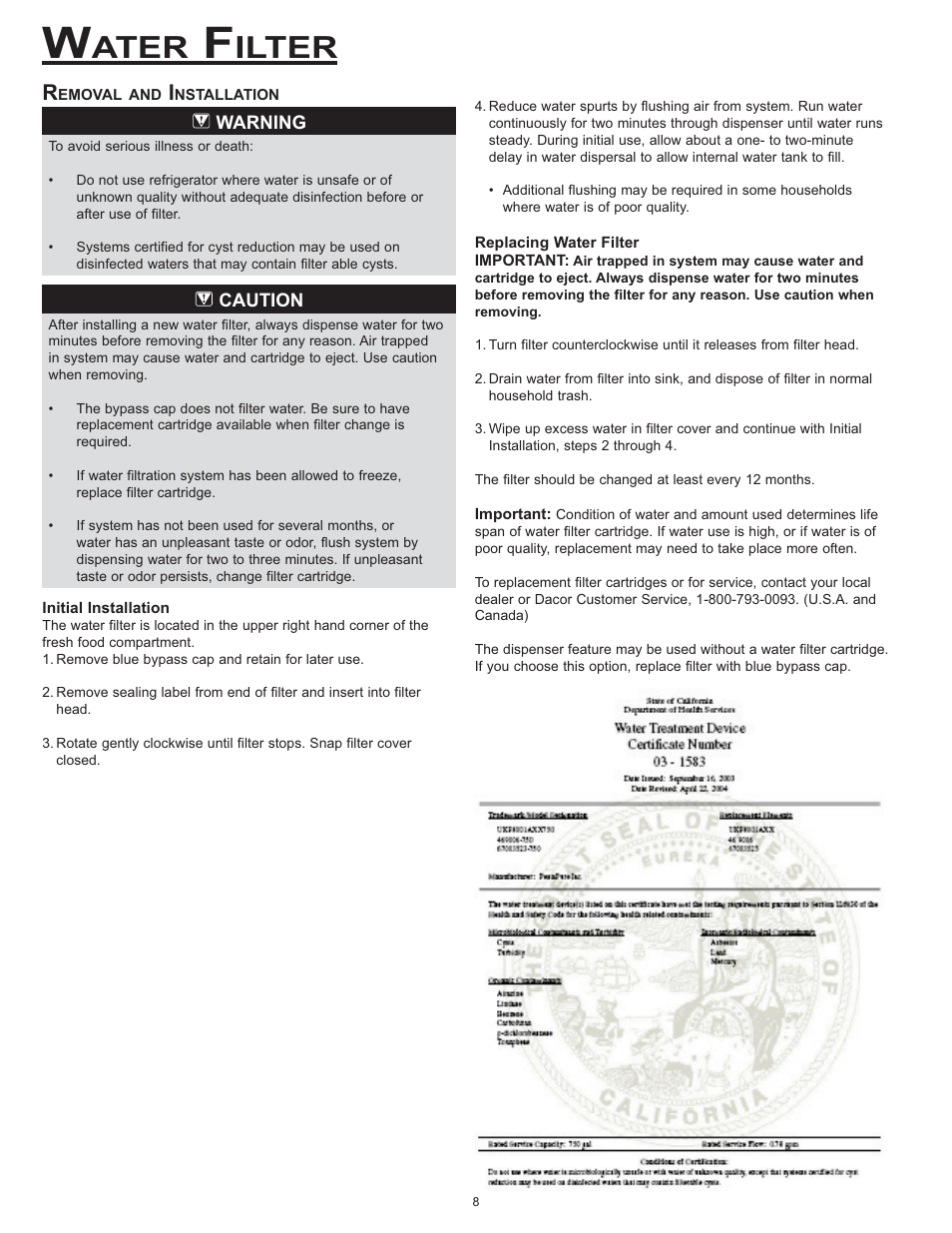 Ater, Ilter | Dacor EF36 User Manual | Page 10 / 24
