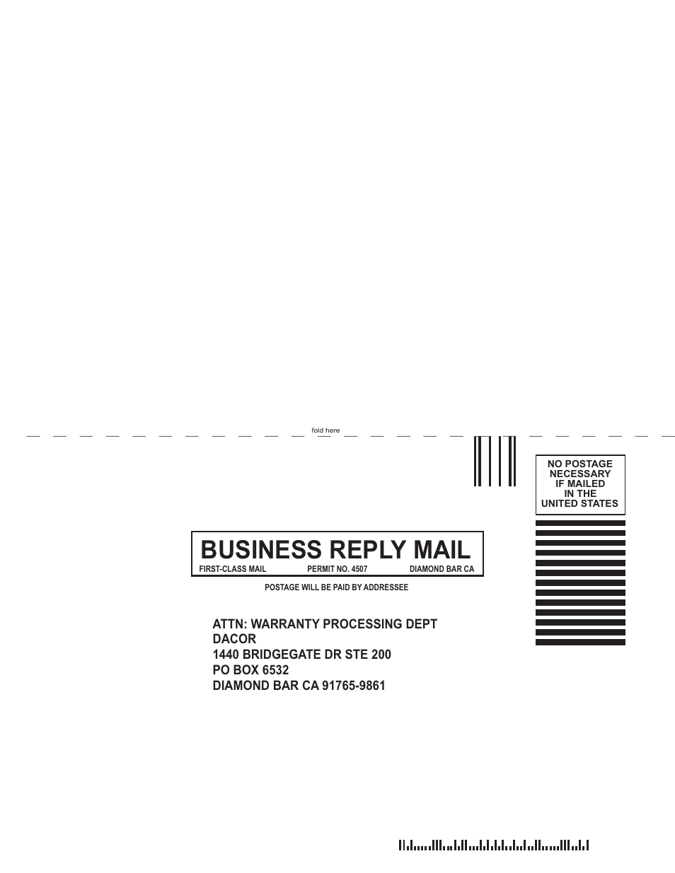 Business reply mail | Dacor EF36 User Manual | Page 23 / 24