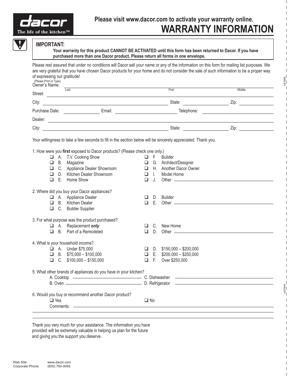 Warranty information | Dacor EF36 User Manual | Page 24 / 24